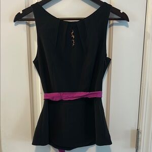 White House Black Market Black Peplum Top with Magenta Accent Belt